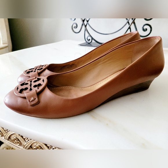 Tory Burch Mini Miller Veg Nappa Leather Women's Wedge Shoes Royal Tan US 9 - Picture 5 of 16